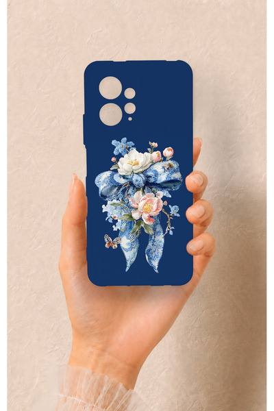 Vip Case Redmi Note 12 4G Uyumlu Mavi Kurdeleli Çiçek Desenli Silikon Kılıf
