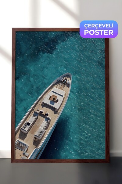 Postifull Yacht and Sea Poster, Brown Framed Poster, Old Money Series, No:113242