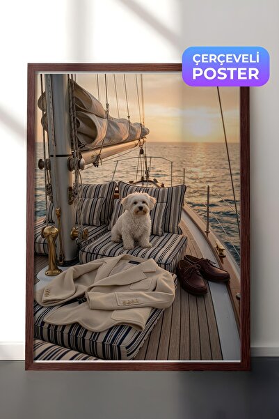 Postifull Poster sa psom i jedrilicom, poster u smeđoj ramovini, serija Old M...