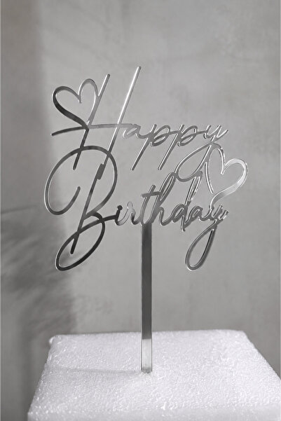 Pleksibu Happy Birthday Silver Cake Topper