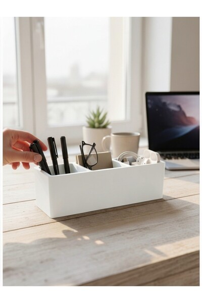 usin White 3-Compartment Multi-Purpose Tabletop Short Pen Holder Jewelry Make...