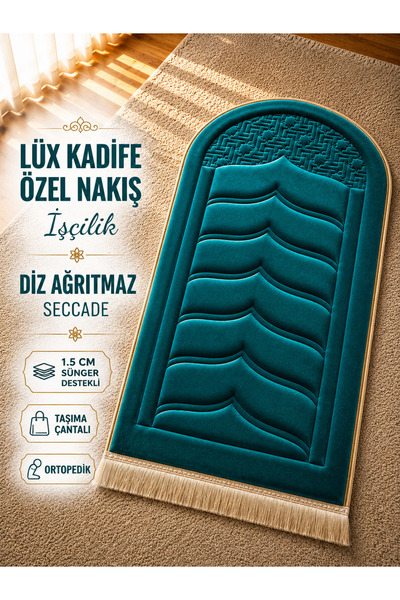 Yusrina Yüsrina ipek kadife 1.5 cm süngerli, özel nakış detaylı namazlık, ort...