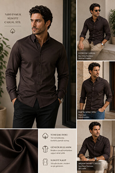 Daniel Bessi Uzun Kollu Slim Fit %100 Pamuk Yakası Düğmeli Casual Erkek Gömlek