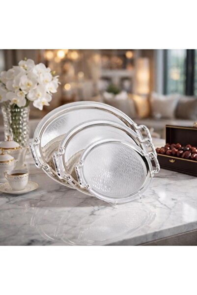 laverahome 3-Piece Silver Steel Hospitality Tray Set – Elegant and Luxurious ...