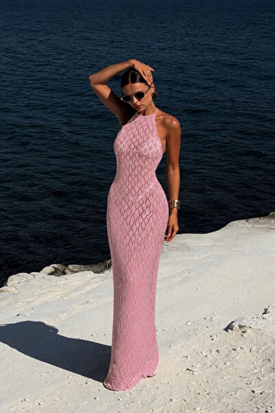 Afitapbutikmoda Halter Yaka Fileli Plaj Elbisesi