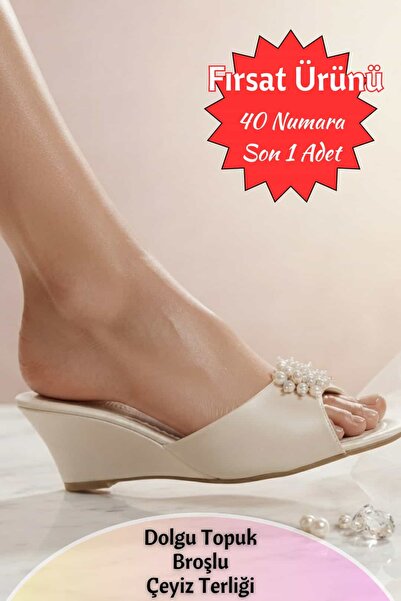 Dantelux Brooched Wedge Heel Dowry Slippers - Opportunity Product - Last 1 Pi...