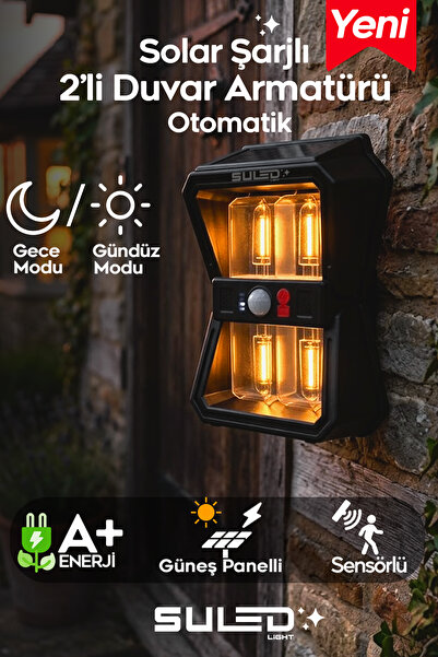 SULED Sensörlü 4 Led Solar Panelli Pilli Otomatik Bahçe Aydınlatması Duvar Le...