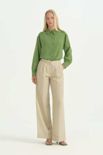 Nihan Ironed Pleated Linen Trousers - Beige