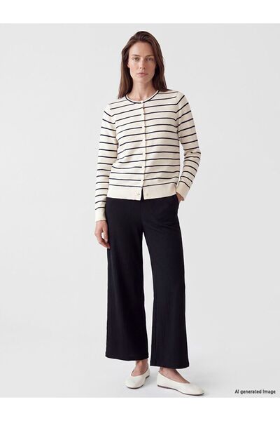 LC Waikiki Lcw Grace Black Elastic Waist Textured Women's Trousers