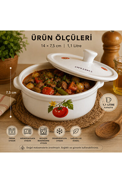 belmira lora Dekal Baskı Fırınlanabilir Kapaklı Güveç Kabı,Servis Kabı,Sunum ...