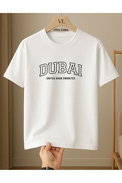 VİVA LORA TRICOU UNISEX 100% BUMBAC CU GULER ROTUND, IMPRIMAT DUBAI, MODEL RE...