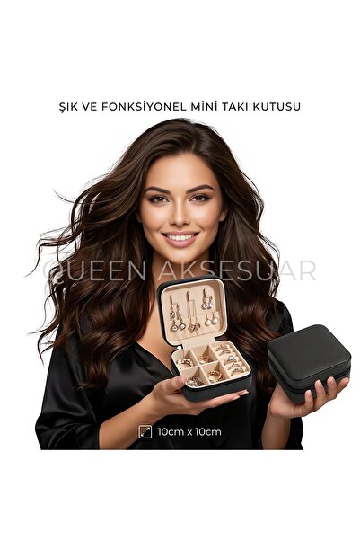 QUEEN AKSESUAR Crna kožna mini kutija za pohranu s patentnim zatvaračem, orga...
