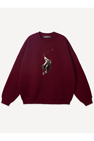 Mad&Calf Unisex Cowboy Athlete Printed Crew Neck Oversize Sweatshirt