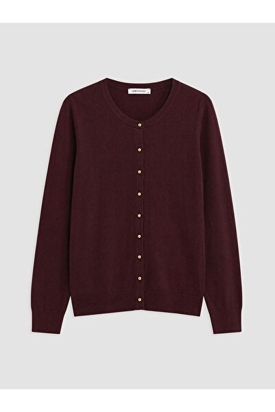 LC Waikiki Lcw Everyday Plum Crew Neck Women's Knitwear Cardigan