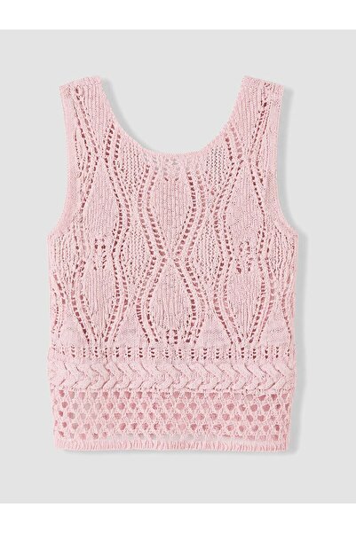 LC Waikiki Lcw Vision Pink U-Neck Openwork Women's Knitwear Undershirt