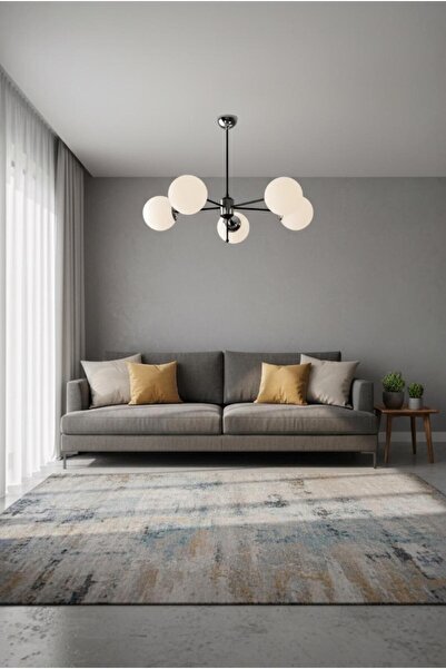 Elizim Home Lighting Mercan 5 Toplu Siyah Kollu Gold Detaylı Avize