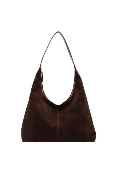 Generic Women's Suede Crescent Shoulder Bag, Coffee Brown PU Leather Large Ca...