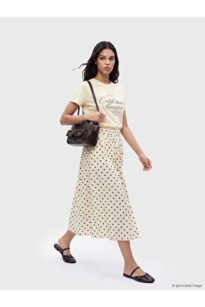 LC Waikiki Xside Ecru Elastic Waist Polka Dot Poplin Flared Skirt