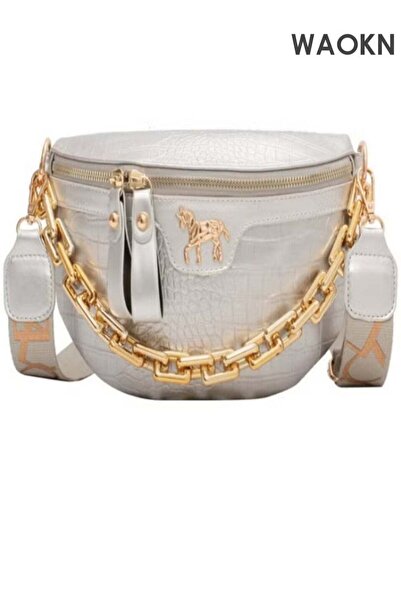 WAOKN Thick Chain Women's Fanny Pack Plaid leather Waist Bag Shoulder Crossbo...