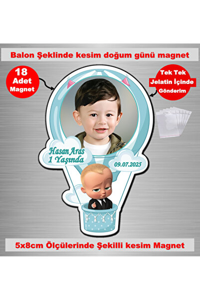 Elara Tasarım Balon Şeklinde Patron bebekli 18 Adet Fotoğraflı Kişiye özel Do...