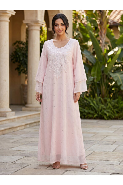Finelook Women's Embellished Mesh Maxi Dress – Elegant Beaded Evening Kaftan ...