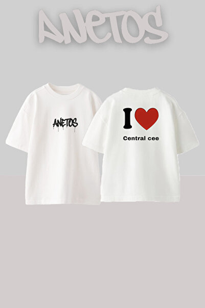 Anetos Λευκό μπλουζάκι Central Cee_40 με στάμπα σχεδίου, unisex, oversized