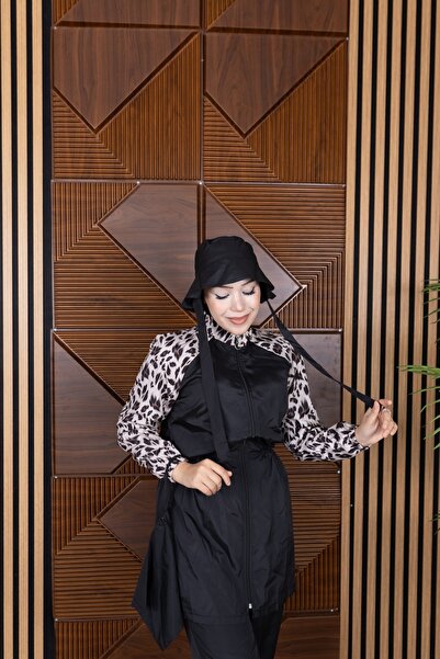 GAVLİA Women's Hijab Swimsuit Set of 5 with Full Zipper and Raglan Sleeves.