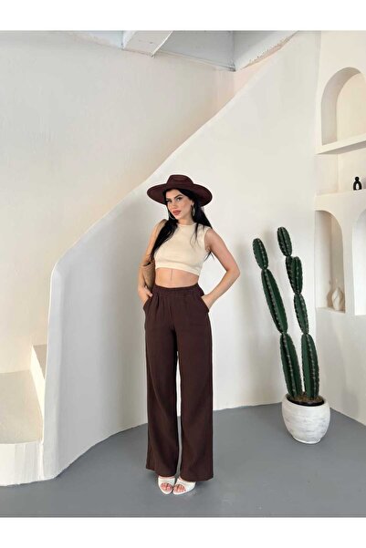 MYGİYİMİSTANBUL PANTALONE ŠIROKIH KRAJEVA OD ELASTIČNE MUSLIN TKANINE VRHUNSK...