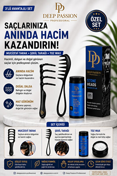 Deep Passion Mucizevi saç tarağı+saç Şekil Tarağı Ve Toz Wax Üçlü Set Fırsat ...