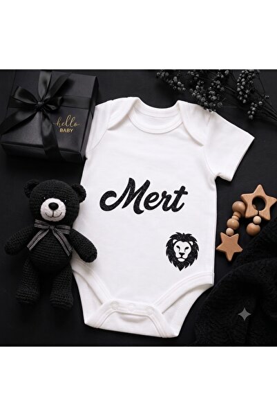 Hellobox Kişiye Özel Aslan Figürlü Siyah Glitter %100 Pamuklu Bebek Zıbın - B...