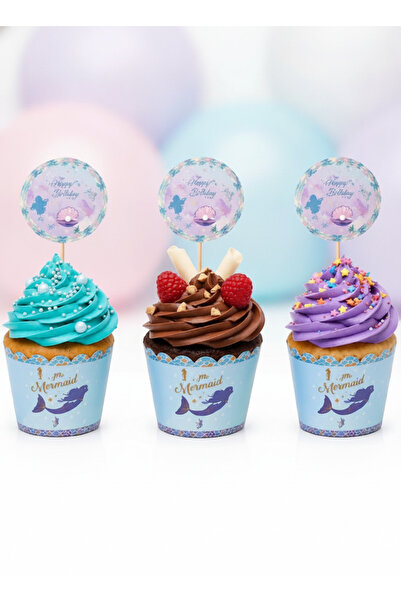 Umamiçe Deniz Kızı Cupcake Süsleme Seti 25 Adet Cupcake Kalıbı - Kek kapsülü
