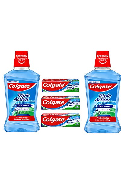 Colgate Set Igienă Orală Triple Action – 2 x Apă de Gură 500 ml + 3 x Pastă d...