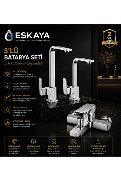 ESHOME Eskaya Luxury Chrome Kitchen Sink—Washing Basin—Bathroom Faucet Set of 3