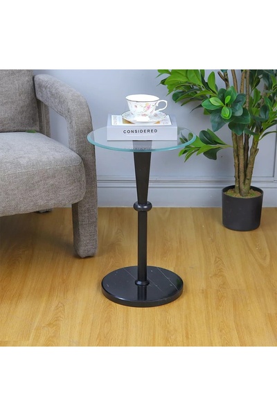 Al Hadaya Mall Luxury Classic Design Marble Service Table - Black - 35X35X56 cm