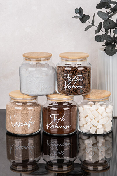 Dolkin Home 5-Piece 500 ml Coffee Set Jar with Bamboo Lid Turkish Coffee Suga...