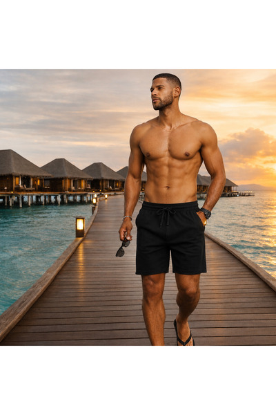 MARKATEM Feeling Men's Premium Basic Shorts Elastic Waist Comfortable Fit Rib...