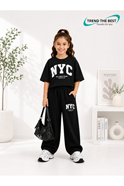 TREND THE BEST Trendin En İyisi Summer Girls Boys Unisex Kids Nyc Printed Bla...