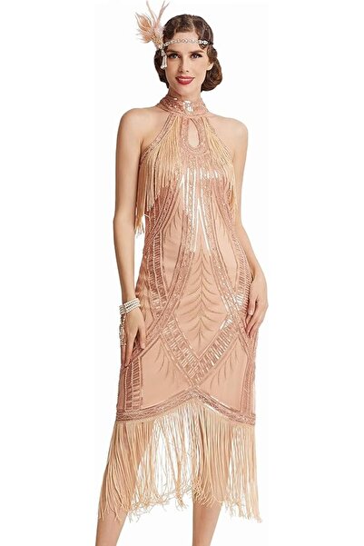 Arabest 1920s Long Fringed Flapper Dress, Sequined Beaded Vintage Gatsby Cost...