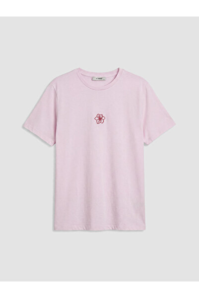 LC Waikiki Lcwaikiki Curve Pink Plus Size 100% Cotton Women's T-Shirt