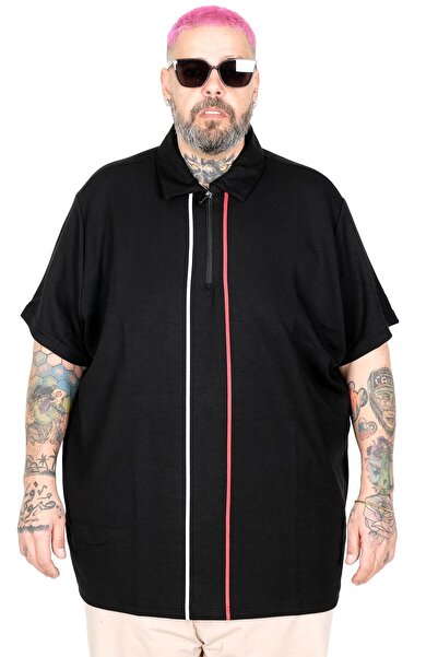 ModeXL Mode XL Large Size T-Shirt Polo with Zipper 26580 Black