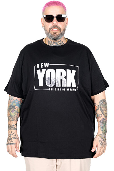 ModeXL Mode XL Large Size T-Shirt Bis Collar New York U26119 Black