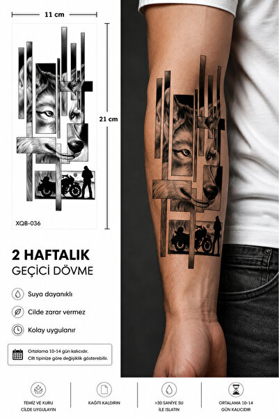 medink tattoo Gerçekçi Tilki ve Motorsiklet Model Geçici Kol Bacak Geçici Sti...