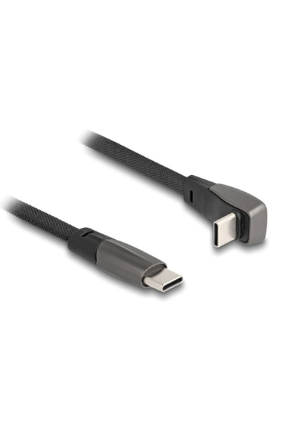 DELOCK καλώδιο USB-C 80751, 60W, flat, γωνιακό, 480 Mbps, 1m, μαύρο
