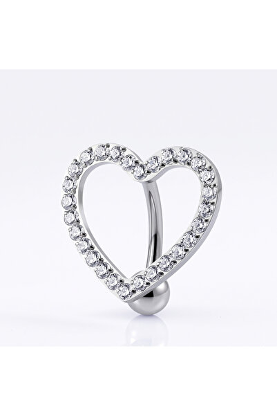 Karaşah Taşlı Kalp Çelik Göbek Piercing
