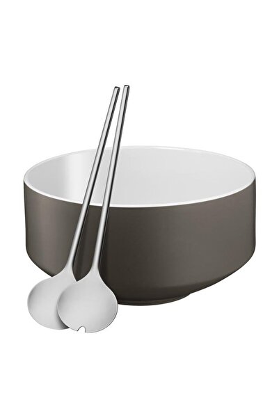 WMF Set cu bol si doua linguri pentru salata, WMF, Portelan, Alb/Maro