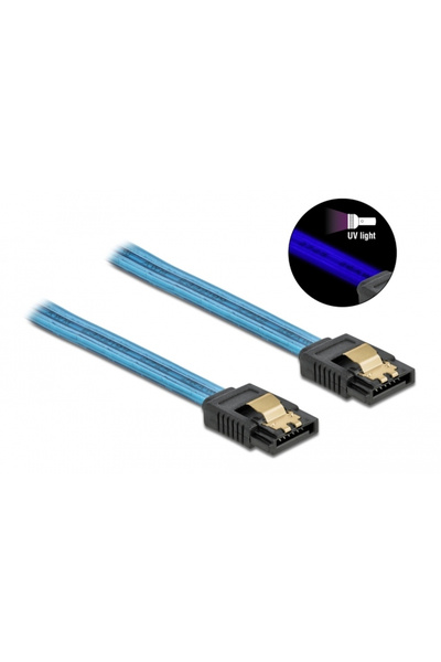 POWERTECH Καλώδιο SATA III 7pin CAB-W037, με UV επίστρωση, 0.7m, μπλε