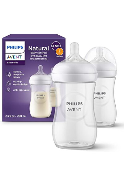 Philips زجاجة رضاعة طبيعية من AVENT مع تقنية الاستجابة الطبيعية، 2 × 260 مل، ...
