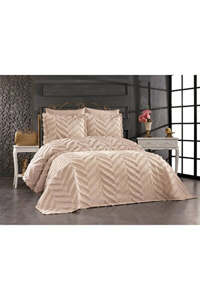 karmen home Set cuvertură de pat dublă din chenille 100% bumbac, cu model val...