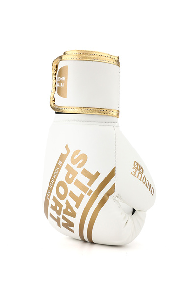 Titan Sport Professional Boxing Gloves White Gold, Kick Boxing, Muay Thai, Fitness and Sandbag Training Gloves (with Mouthguard Gift)