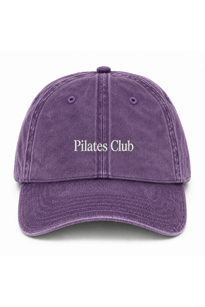 WeavedCo Pilates Club White Embroidered Hat, Pilates Club Vintage Washed Base...